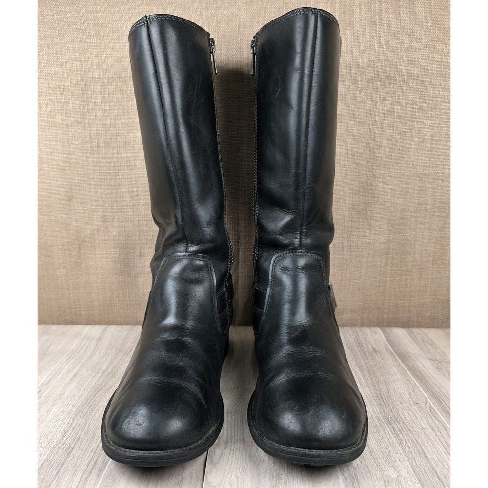 UGG Langton Black Leather Mid Calf Buckle Zip Moto Boots Womens Size 7 Winter